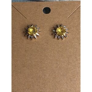 kate spade sunny studs earrings yellow sun burst clear baguettes nwot